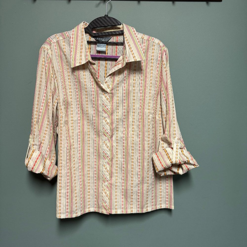 Koret‎ Petite Multicolored Buttoned Stripe Blouse Petite Large